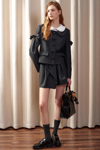 Bow Wool Long Sleeve Trench Coat