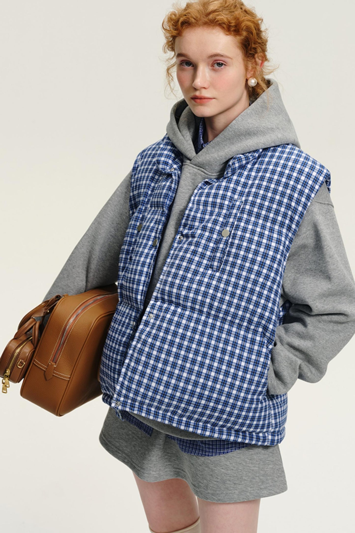 Korean Blue & White Checkered Down Vest