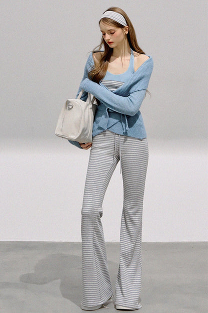 Striped Halterneck Knit Top Set-Up
