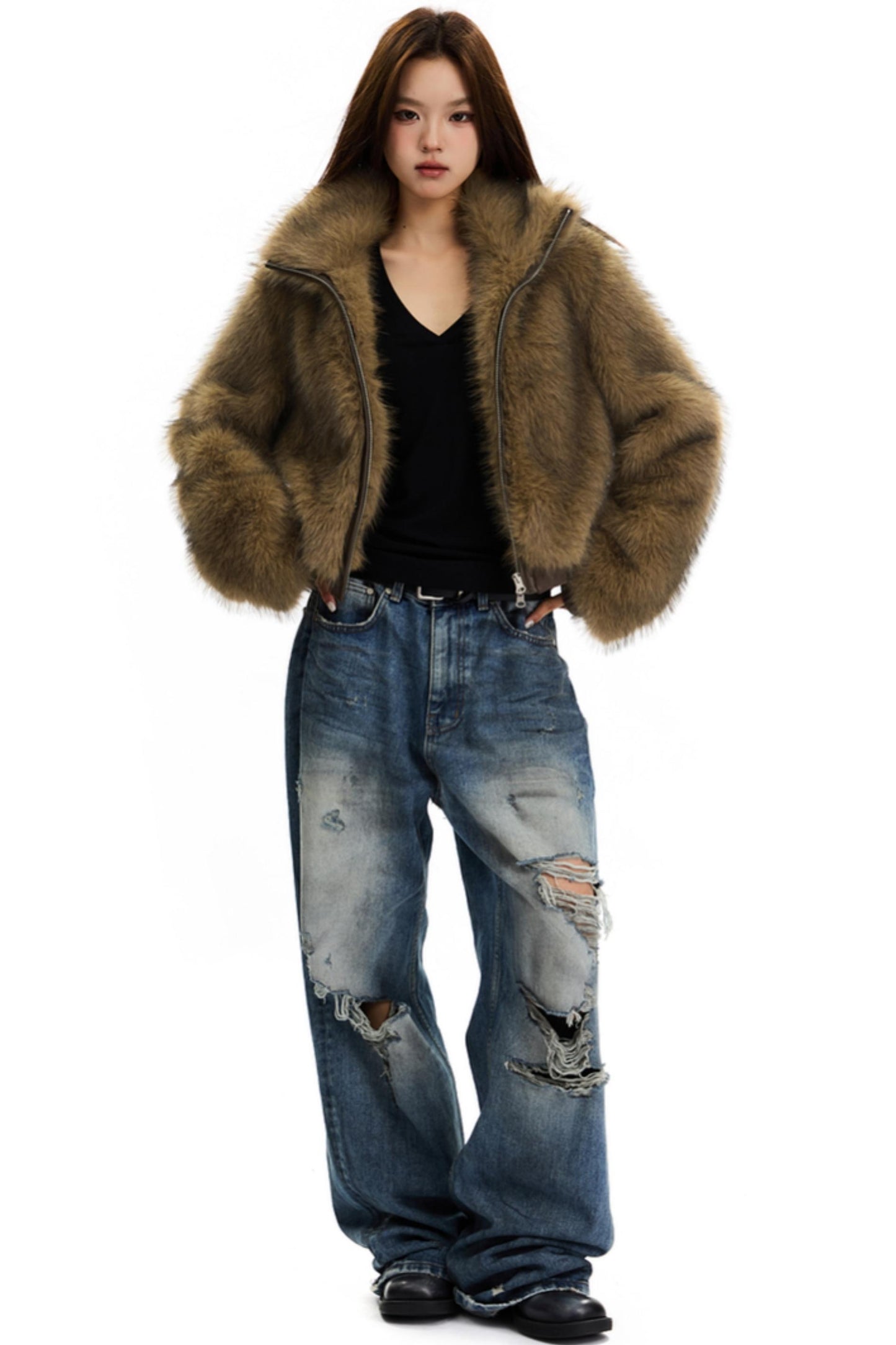 Fashionable Faux Fur Short Coat