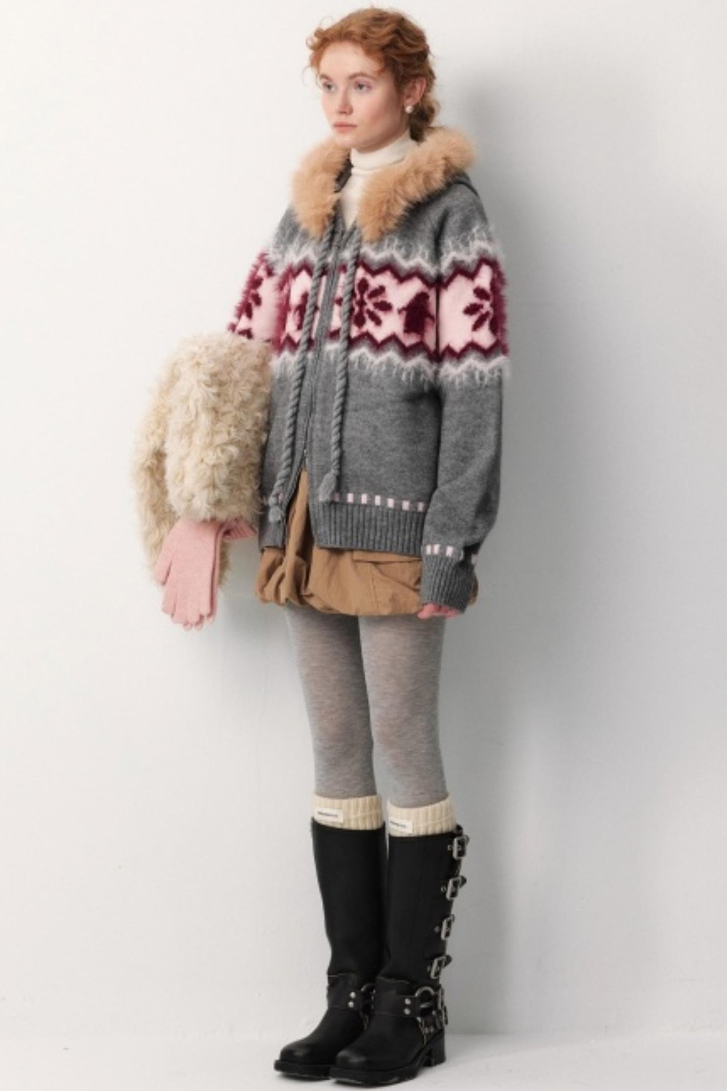 Faux Raccoon Fur Hooded Coat