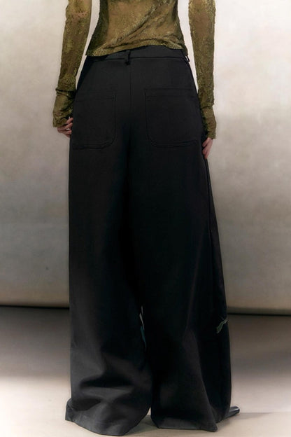 Hand-Painted Floral Wide-Leg Pants