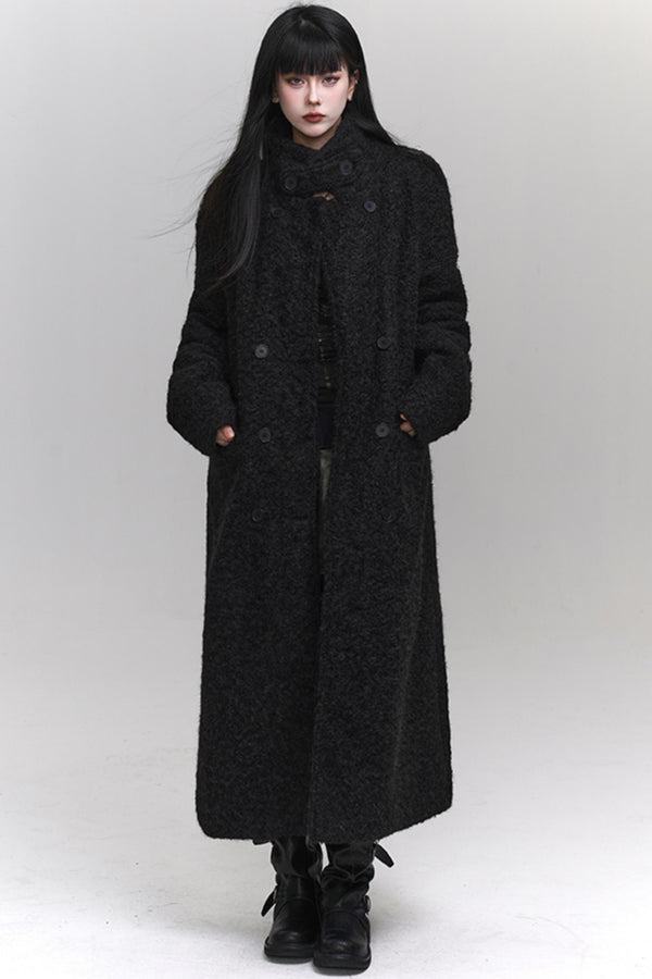 롱 블랙 램스울 겨울 자켓 