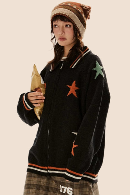 Vintage Star Contrast Knit Cardigan