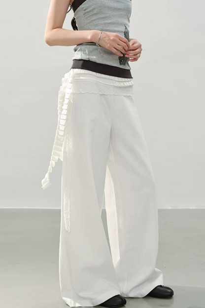 Pantalones de pierna ancha con lazo de encaje