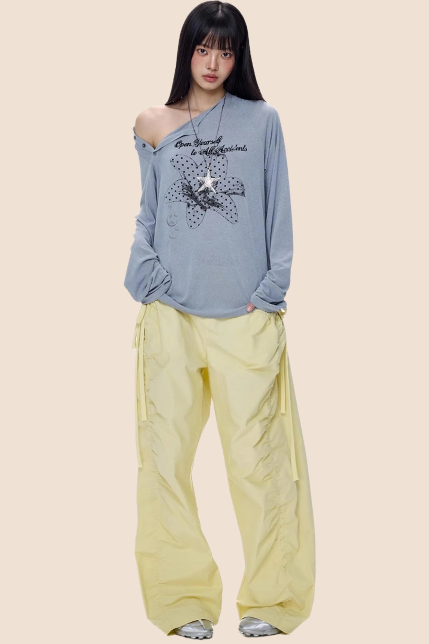 American Yellow Wide Leg Cargo Pants