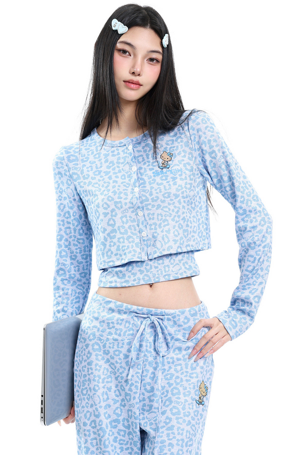 Blue Leopard Three-Piece Cardigan Set-Up