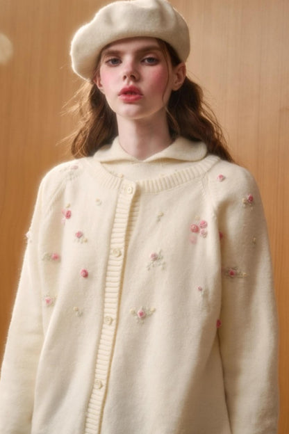 Hand-Embroidered Wool Cardigan