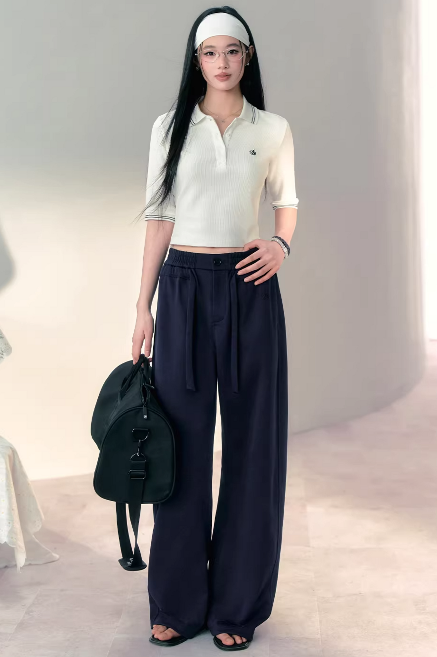 Three-Dimensional Waffle Knit Polo Top