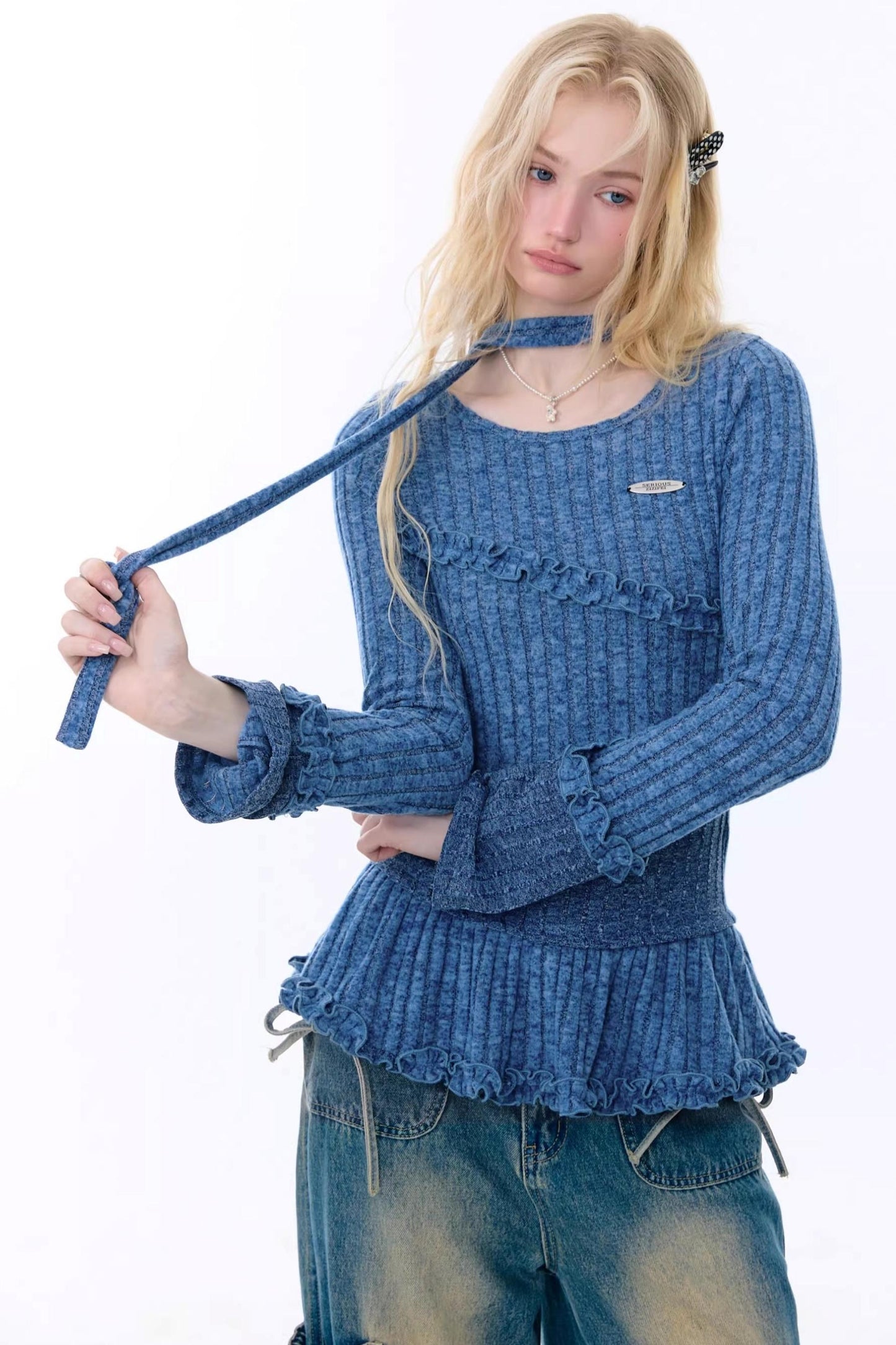 Retro Ruffled Knit Top