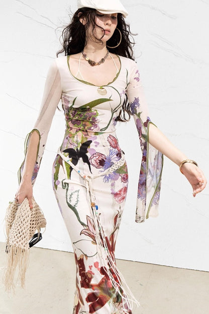 Floral Elegance Side-Slit Dress