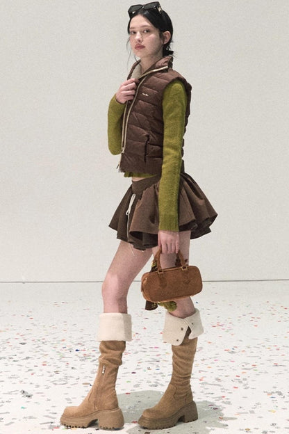 Plaid Color-Blocked A-Line Skirt