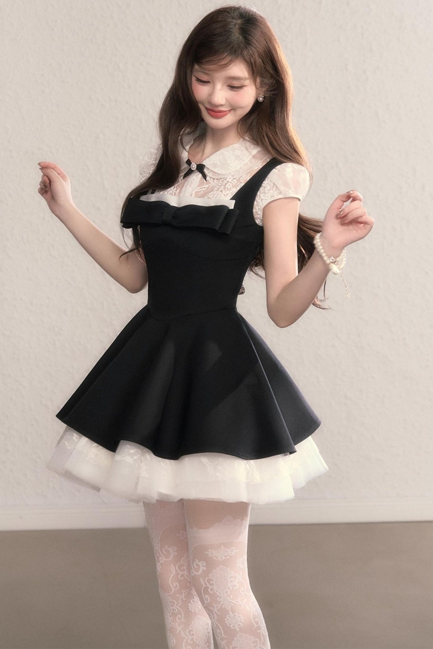 French Slimming Lace Hepburn Dress Set