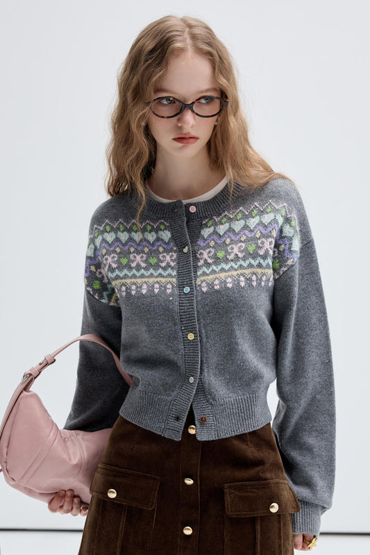 Vintage Jacquard Grey Knit Cardigan