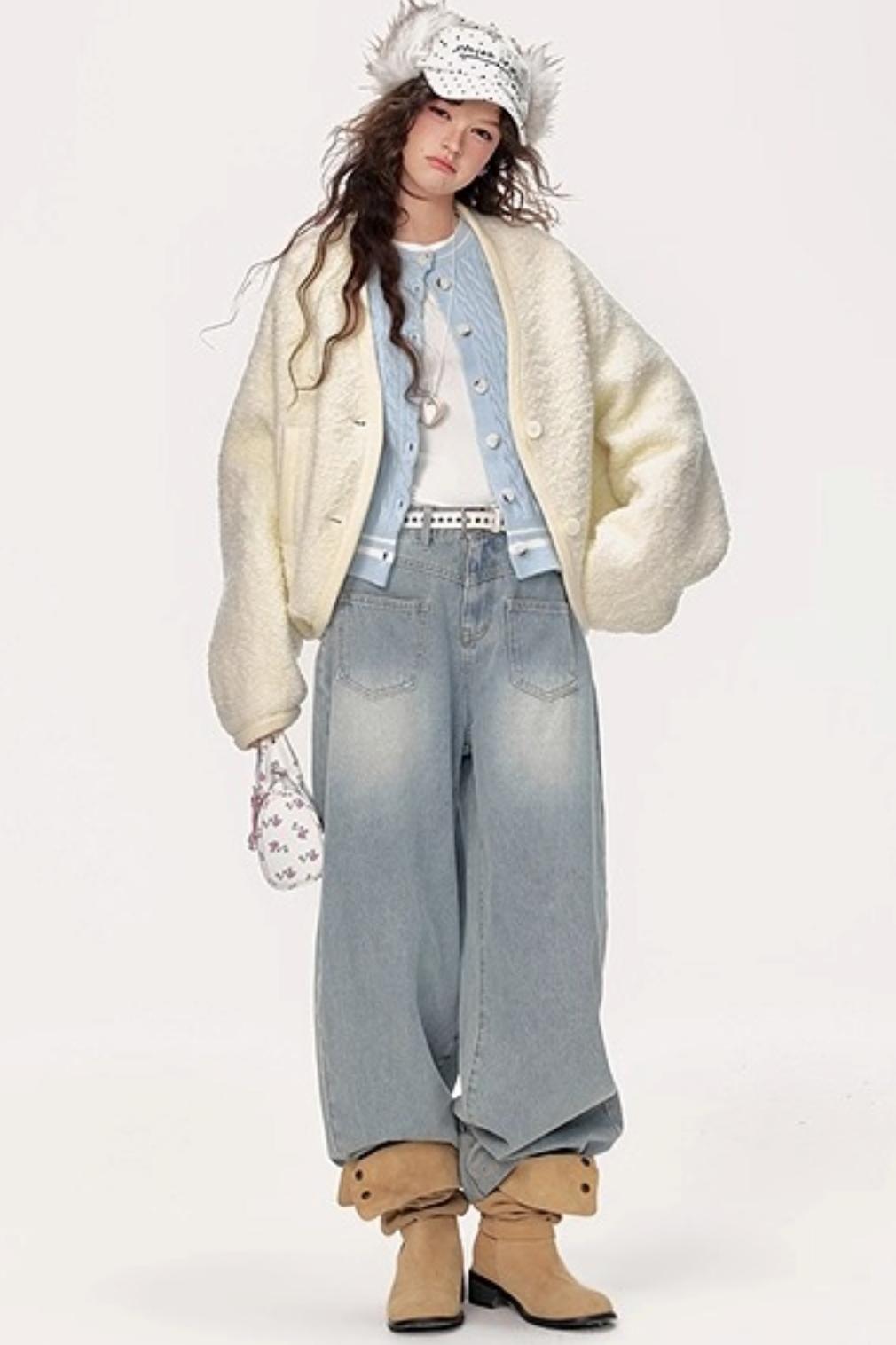 Vintage Lazy V-Neck Hoop Jacket