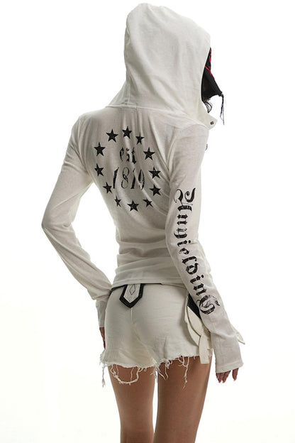 White Hooded Sunscreen Cover-Up Top