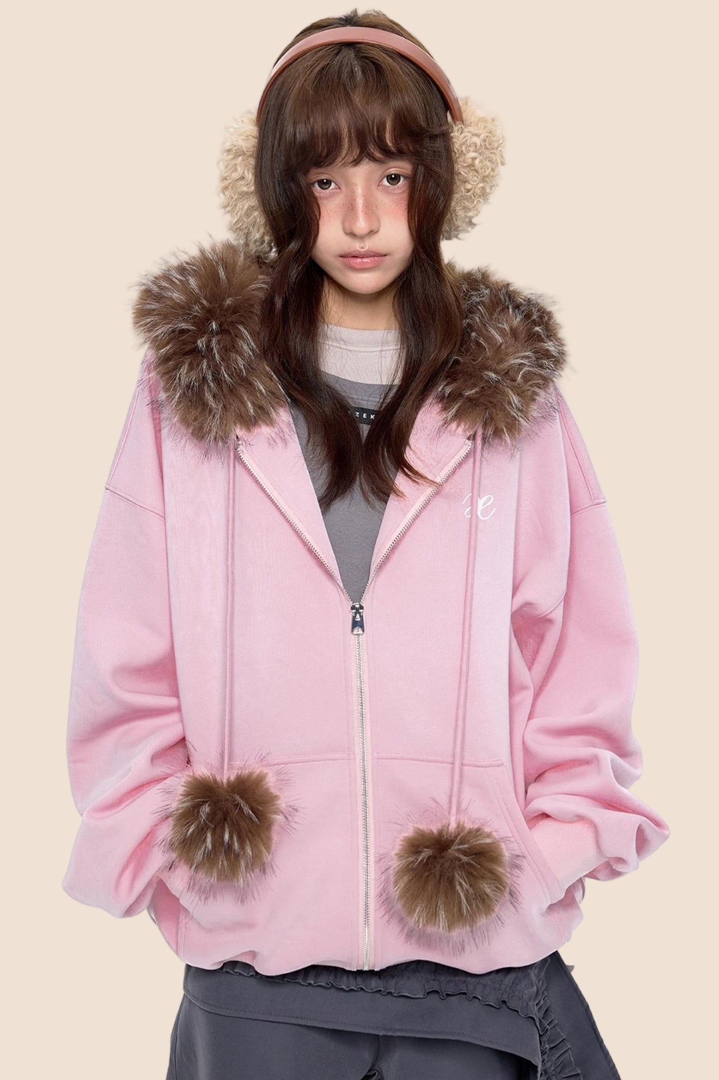 Hooded Embroidered Fleece Cardigan