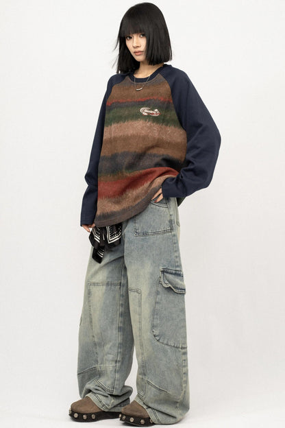 Contrast Stitching Long Sleeve T-Shirt