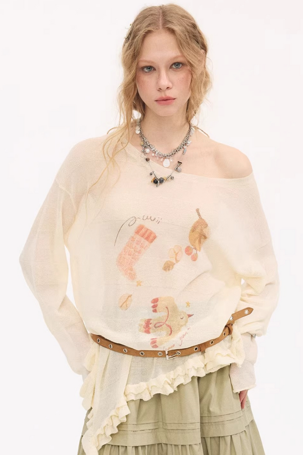 Ruffled Edge College Sweater