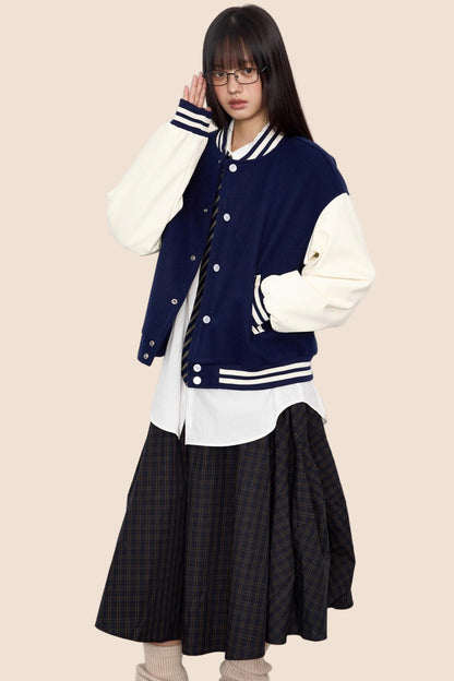 Patchwork Contrast Baseball Jersey Jacket