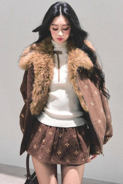 Maillard Wool Jacket With Skirt Set-Up
