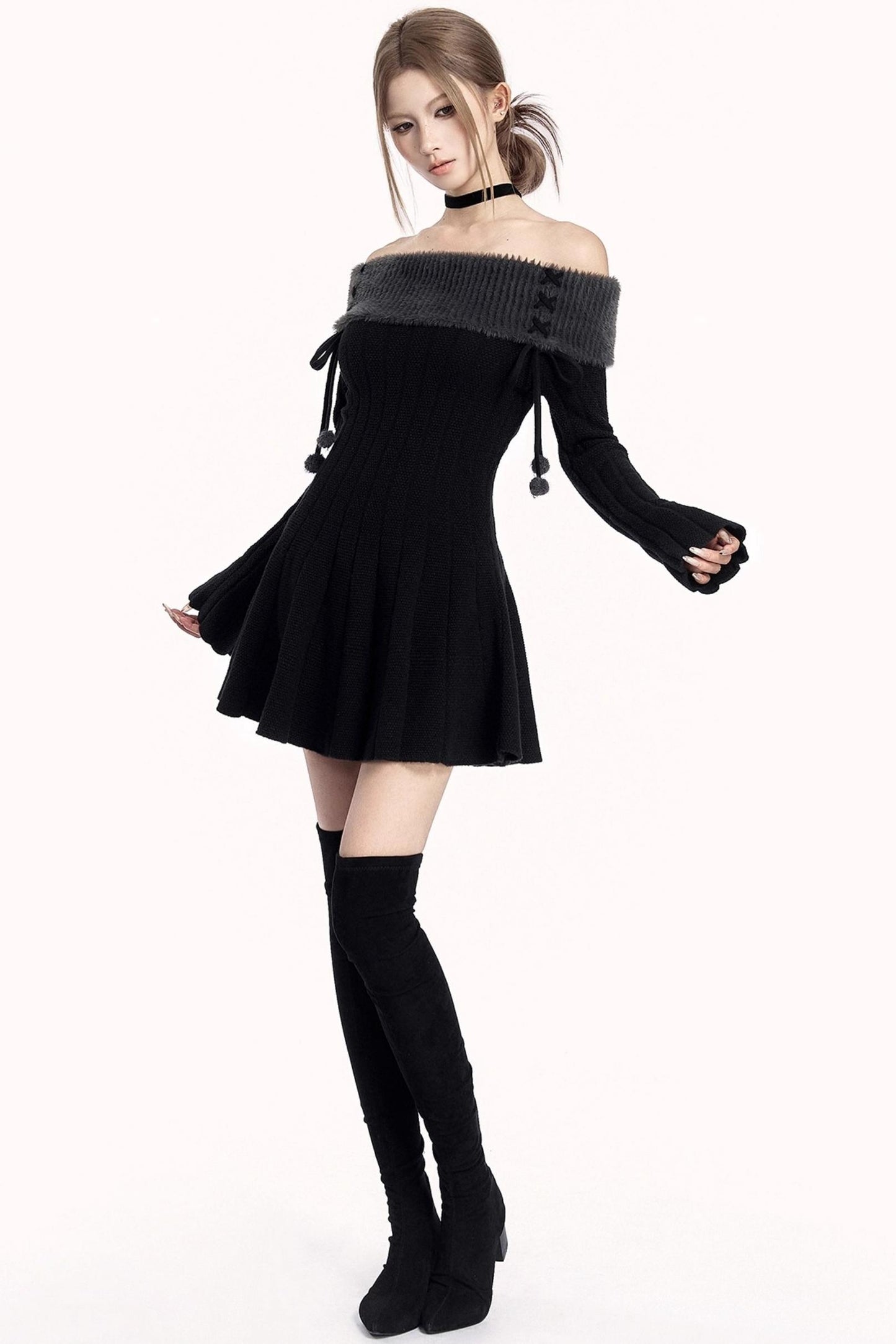 Off-Shoulder Winter Sweater Dress