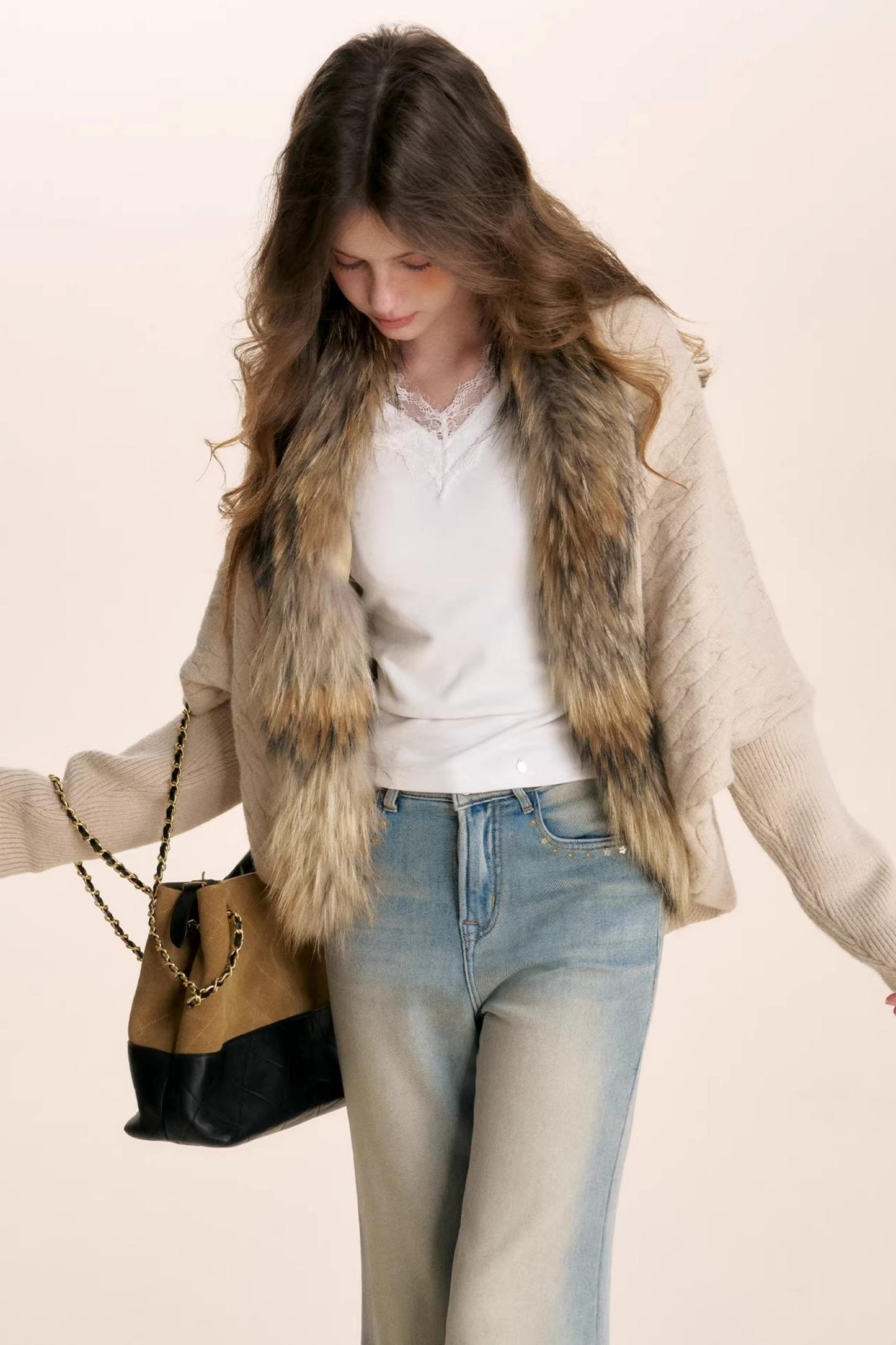 Romantic French Fur Collar Cardigan