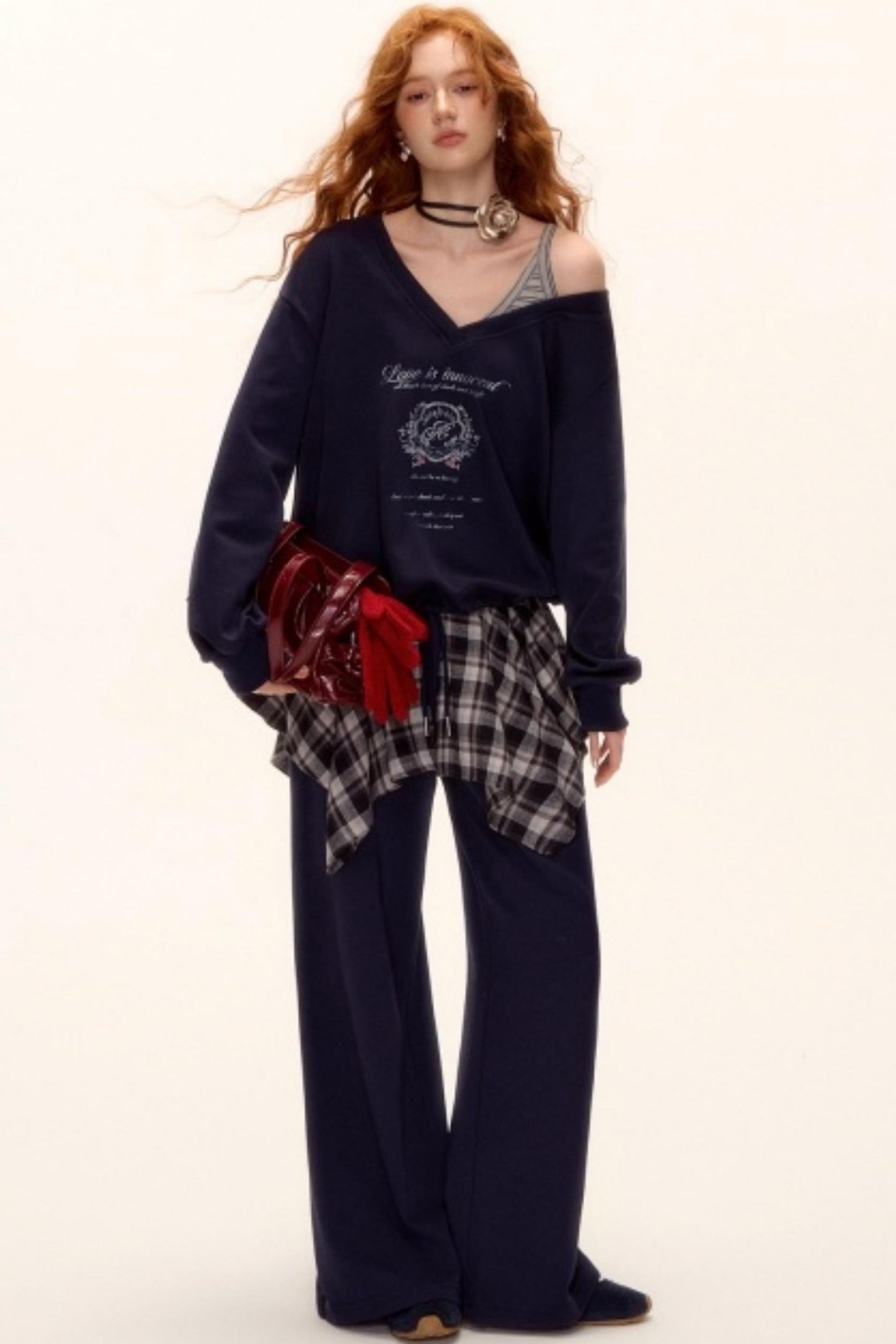 Asymmetrical Striped Patchwork Sweatshirt Set-Up