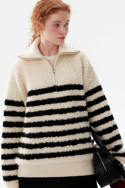 Striped Fleece Pullover Sweater