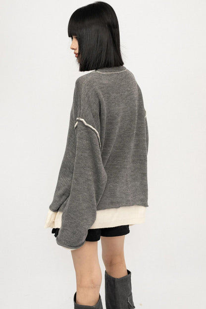 Fake Two Loose Knit Smock Sweater