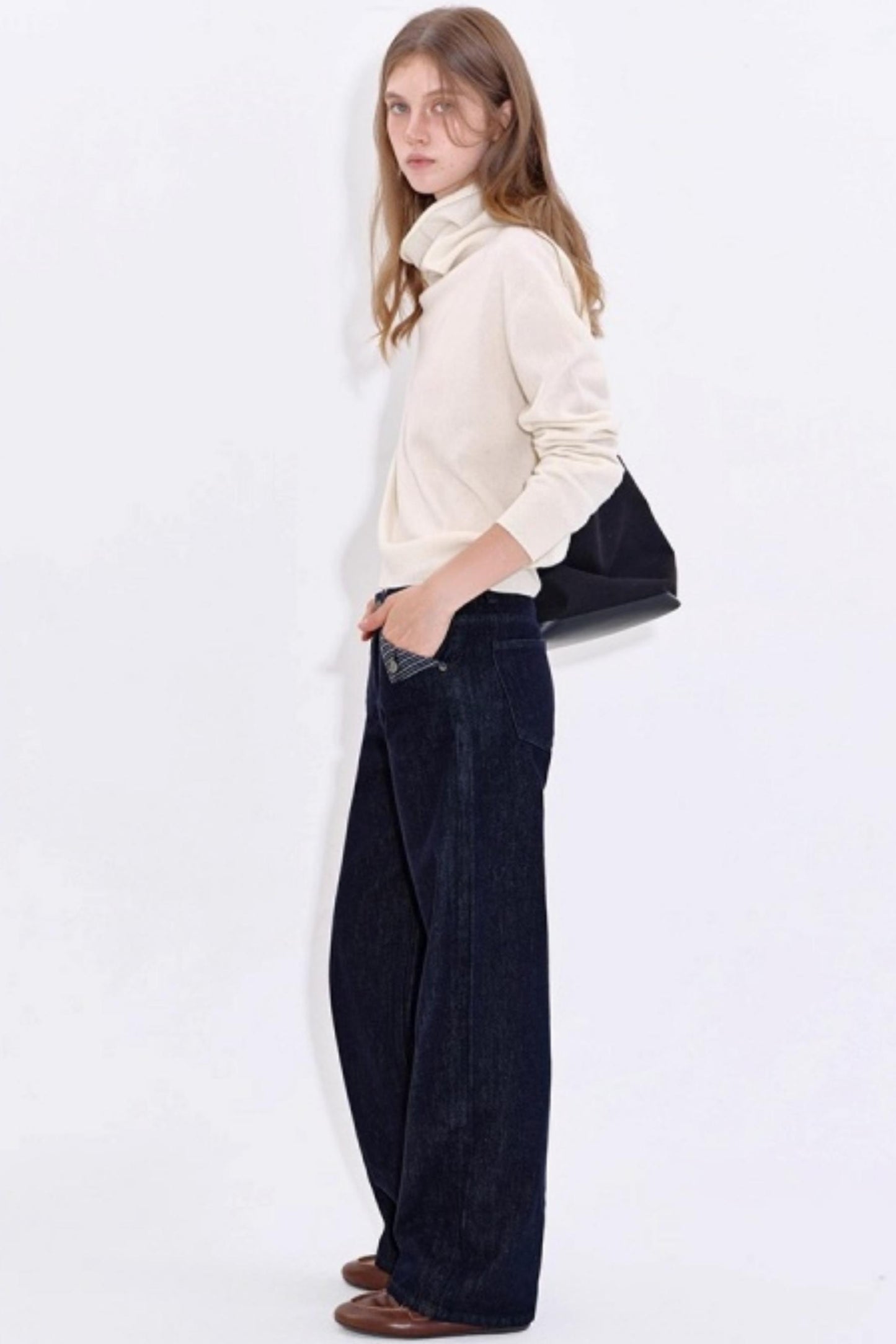 Yuppie Check Contrast Straight Jeans