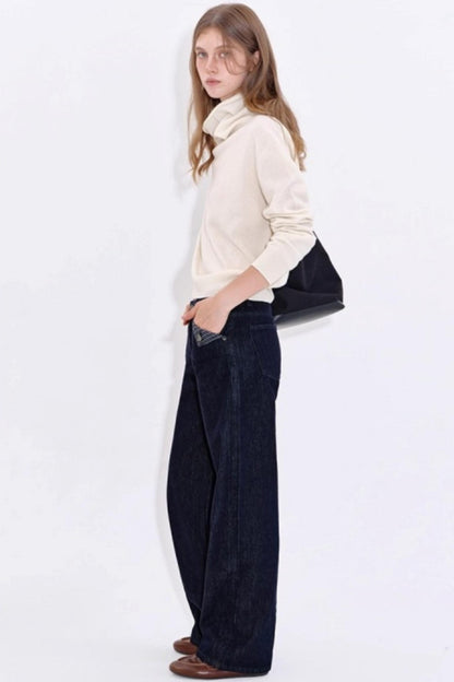 Yuppie Check Contrast Straight Jeans