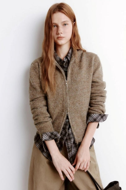 Variegated Zipper Wool Knit Cardigan