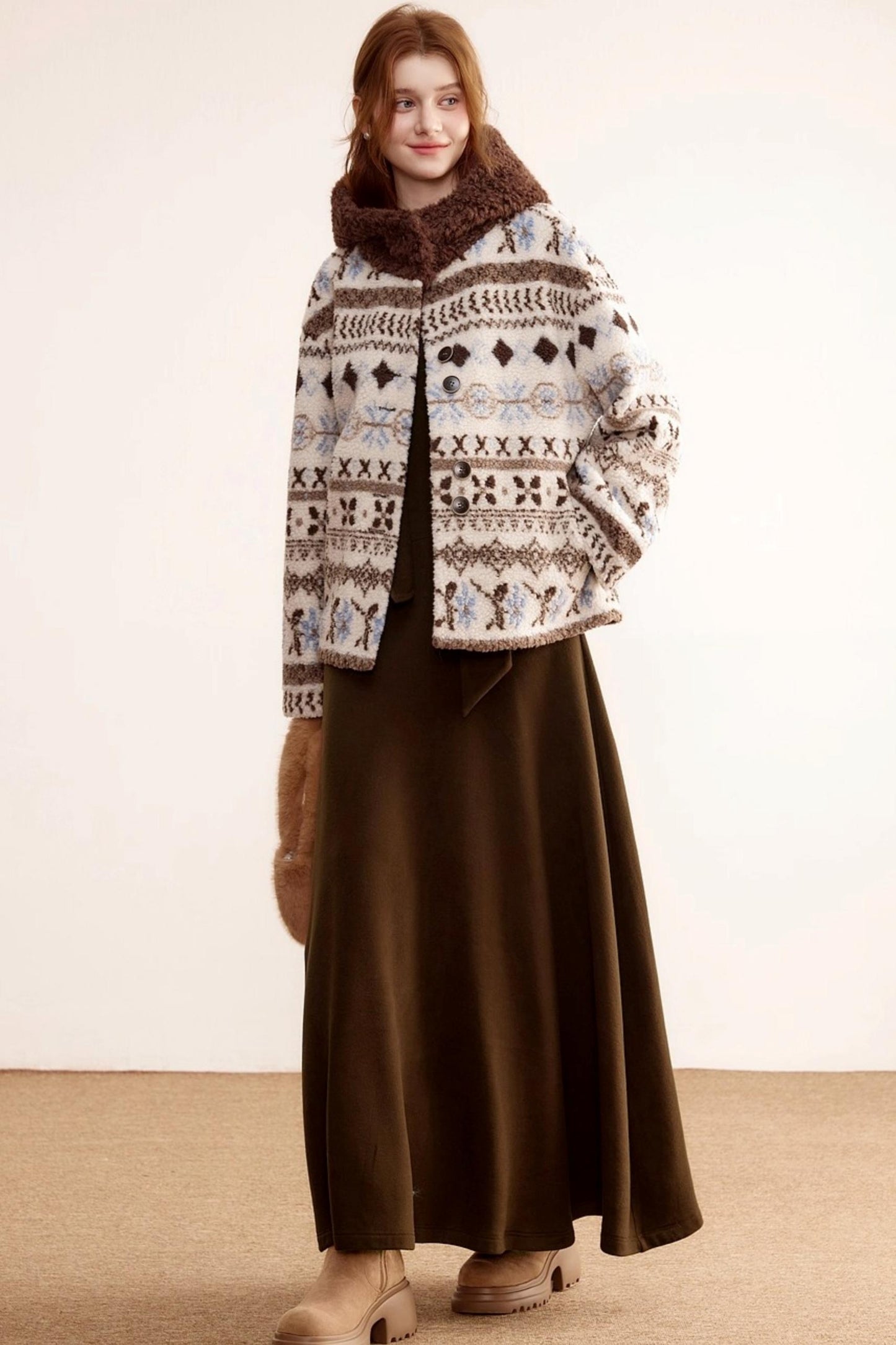 Fair Island Lamb Wool Hooded Coat