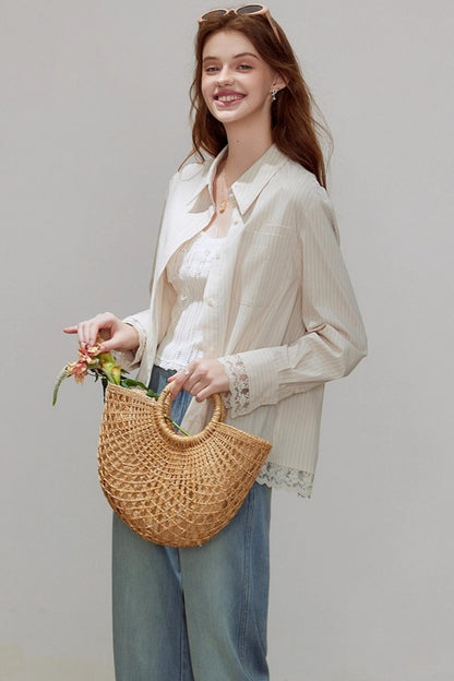 Striped Lace Sleeve Top