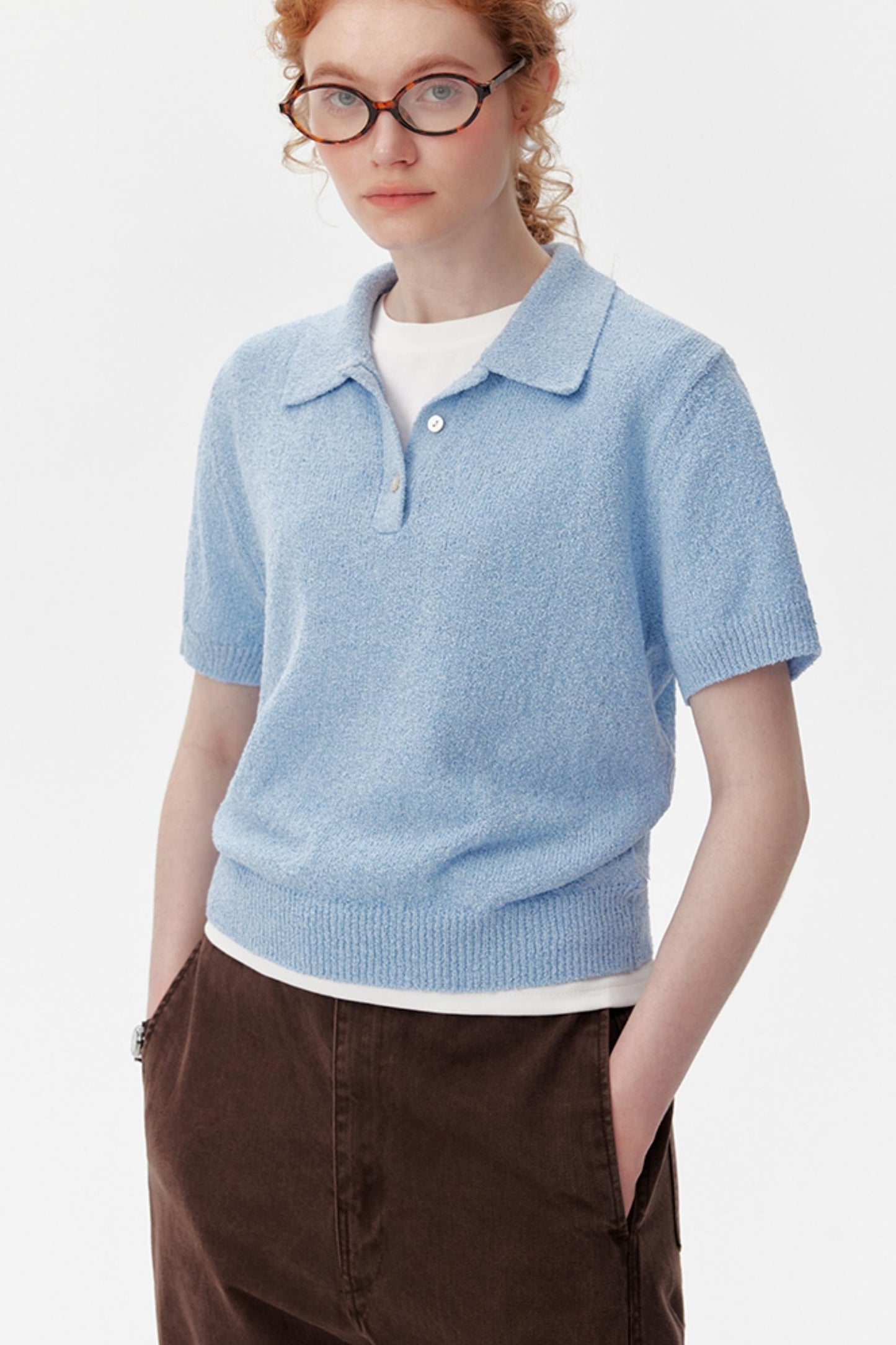 Textured Blue Polo Tee