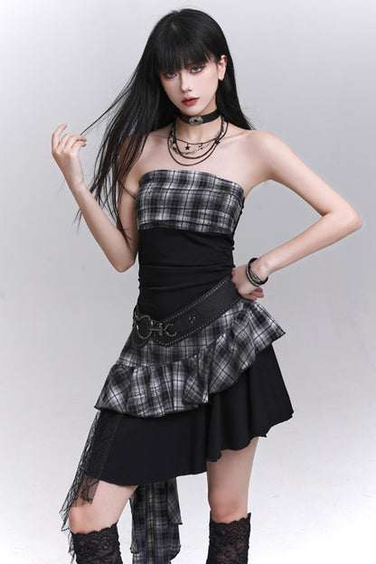 Ethereal Plaid Irregular Dress