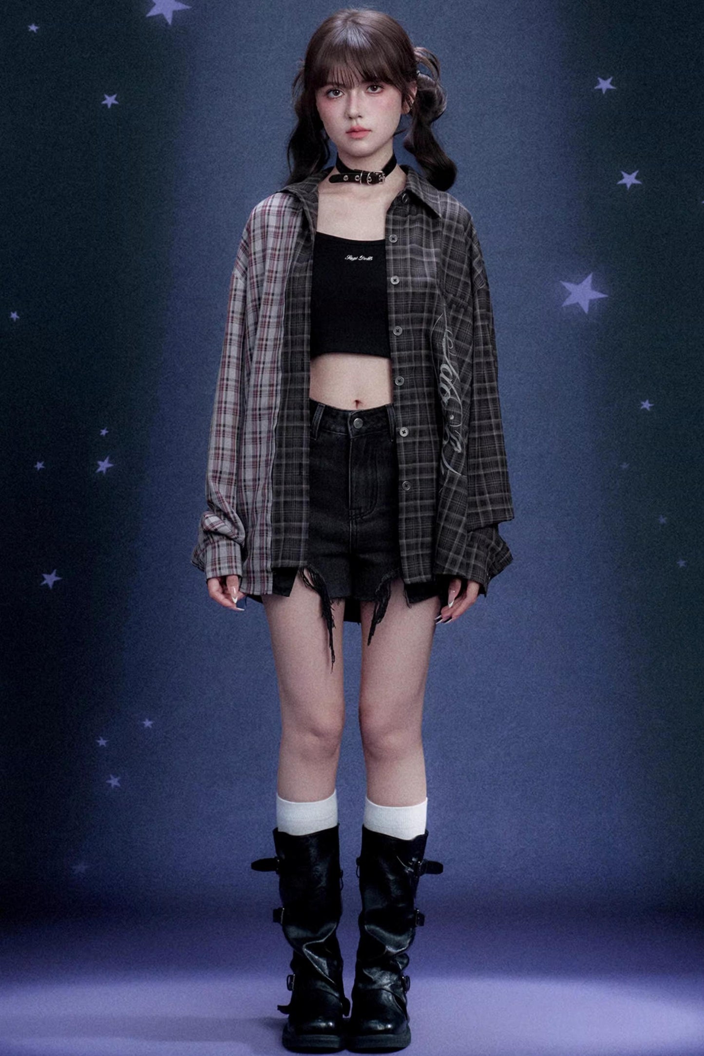 Plaid Asymmetric Patchwork Shirt