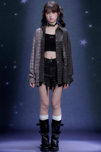 Plaid Asymmetric Patchwork Shirt