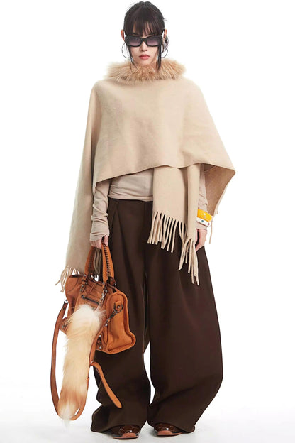 Khaki Fur Collar Knit Vest