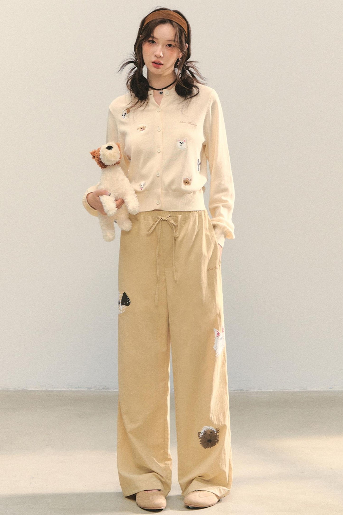 Vintage Wide-leg Khaki Trousers