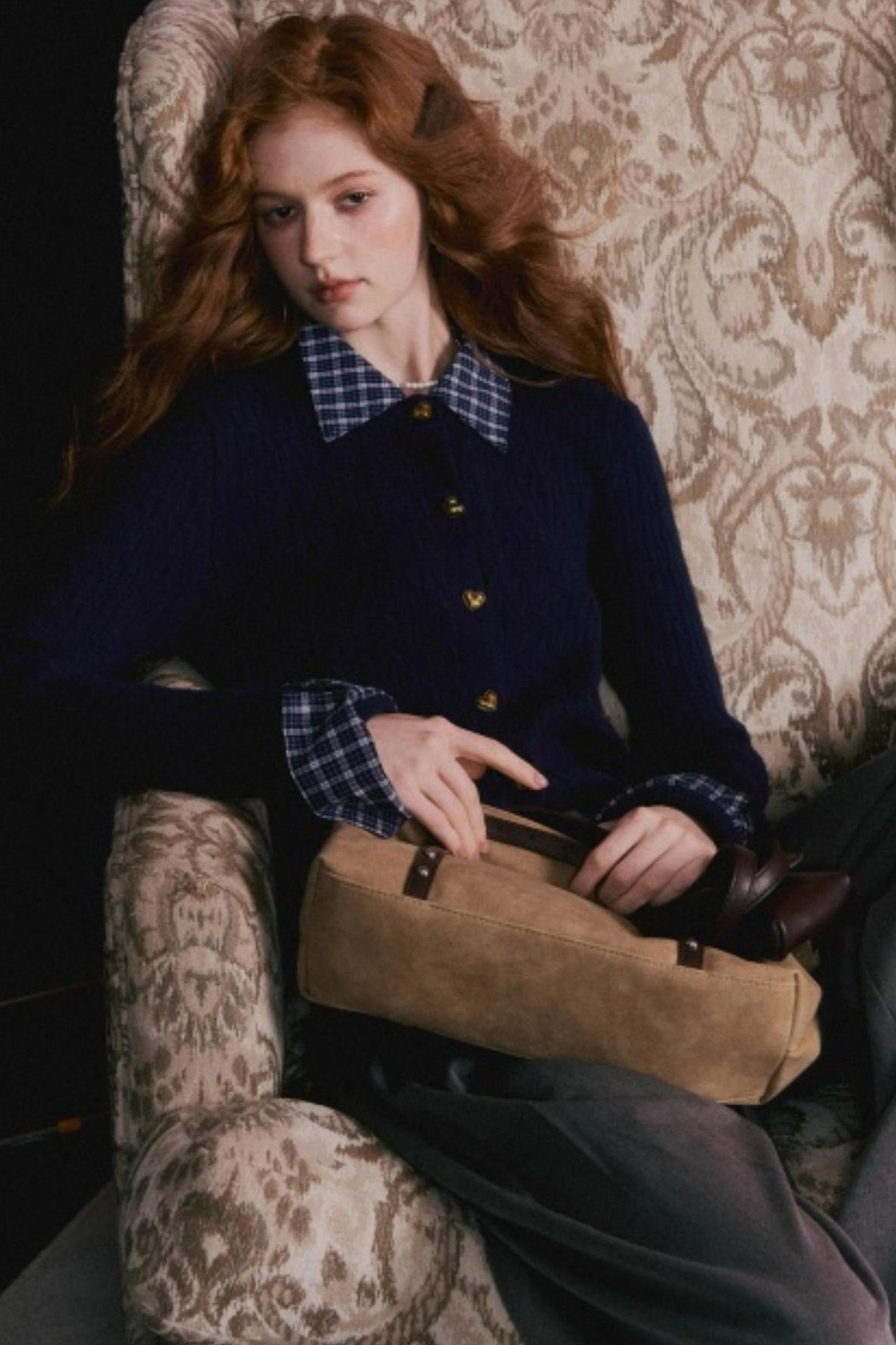 Wool Blend Plaid Knit Top