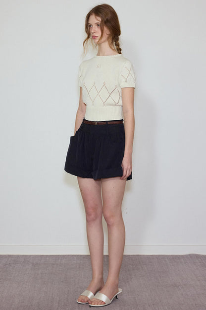 White- Navy Knit Tee