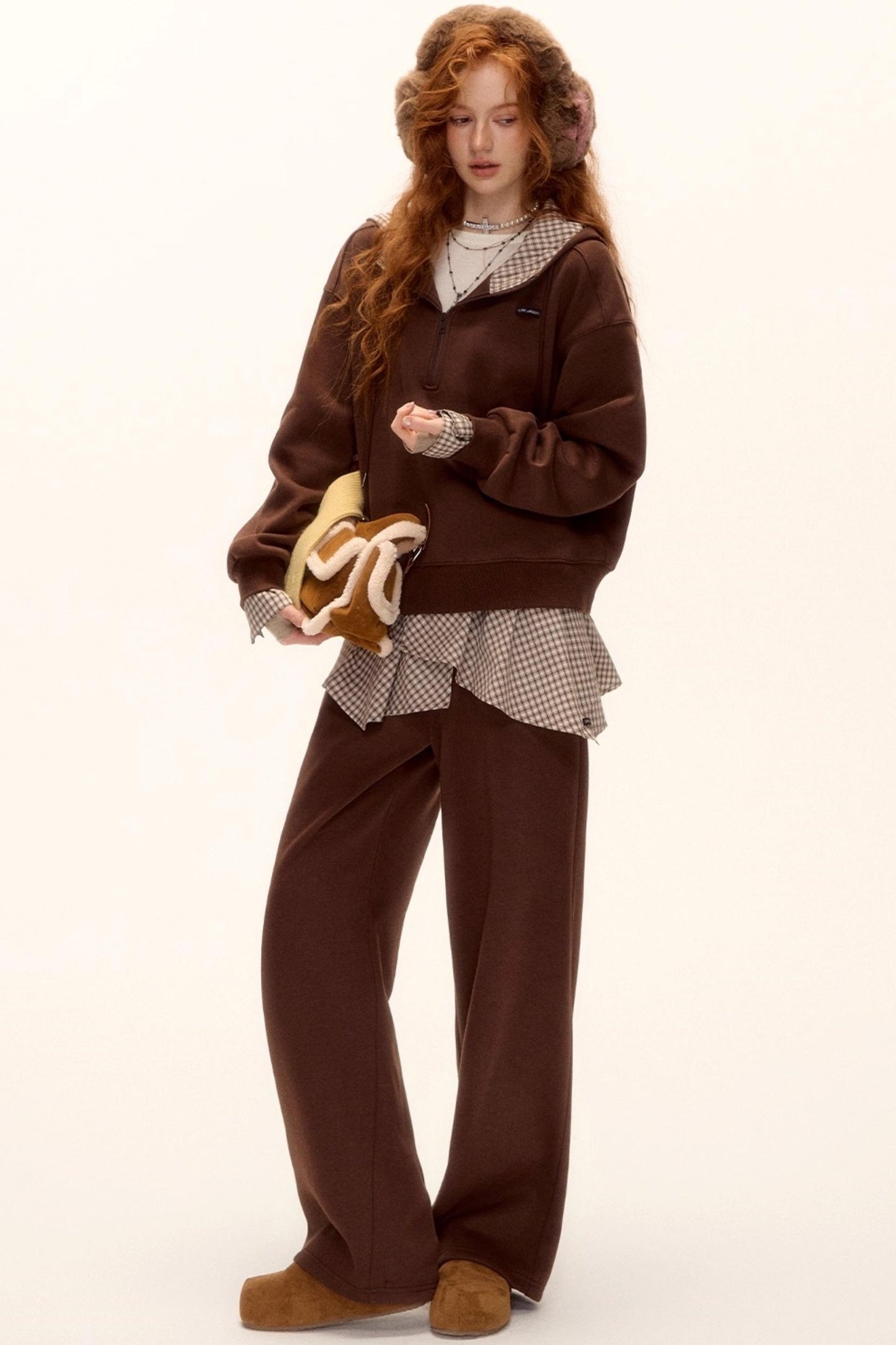 Patterned Patchwork Hooded Sweatshirt Set-Up