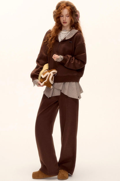 Patterned Patchwork Hooded Sweatshirt Set-Up