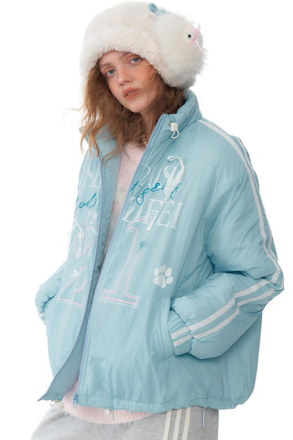 Retro Sky Blue Sports Cotton Jacket