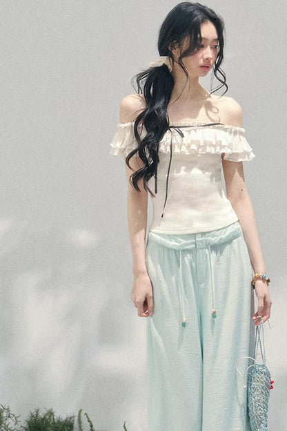 Schulterfreie Rüschenbluse