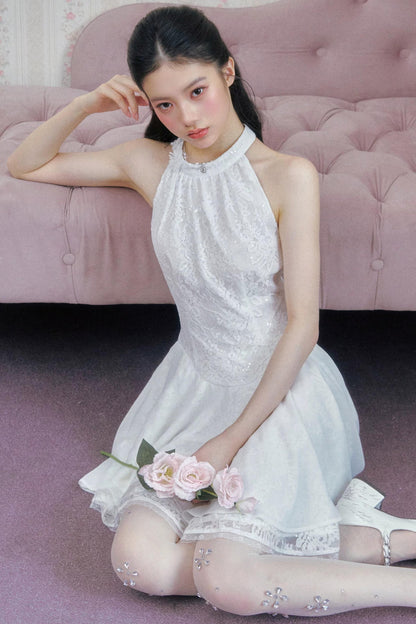 Florales Spitzenkleid mit Pailletten