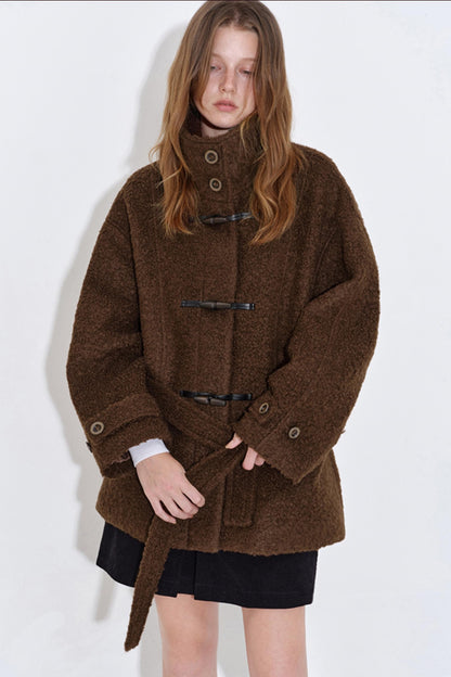 Wool Blend Leather Trim Coat
