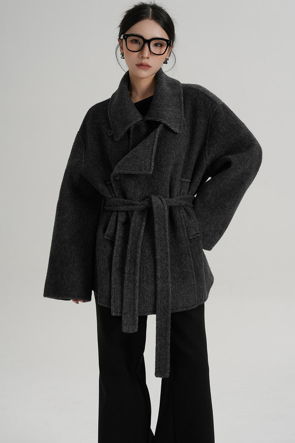 Winter Style Lace-Up Woolen Jacket